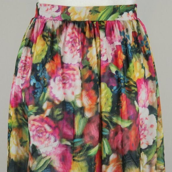 Leith Women's Extra Small Multicolor Floral Pull On High Waist Midi Skirt - Picture 4 of 7